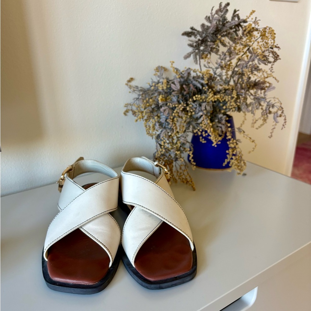 & Other Stories White Cross-Strap Leather Sandals